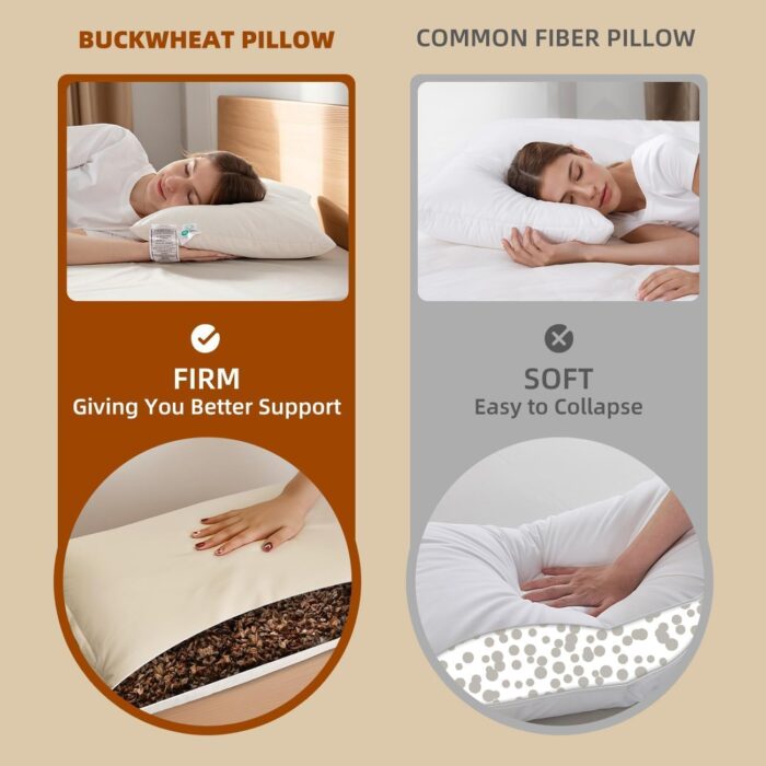 Natural comfort for deep sleep! The LOFE Organic Buckwheat Pillow (20" × 26") provides adjustable support for neck and shoulder pain relief. Hypoallergenic and breathable.
