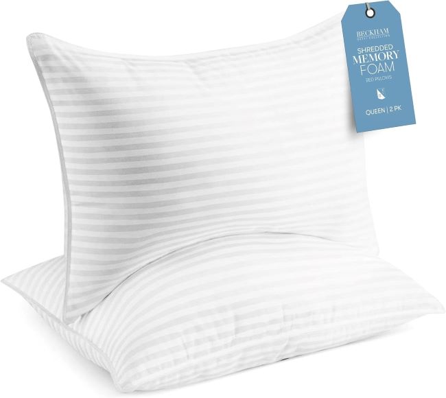 Beckham Hotel Collection Pillow – Adjustable shredded memory foam cooling pillows, queen 2-pack.