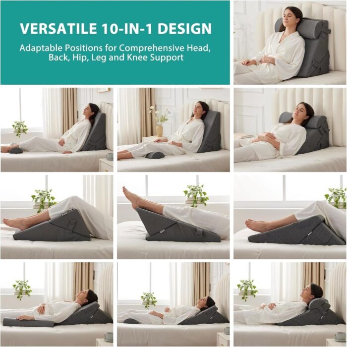 Bedluxe 3-Piece Orthopedic Wedge Pillow Set – adjustable foam wedge pillow set for back, leg, and knee elevation after surgery