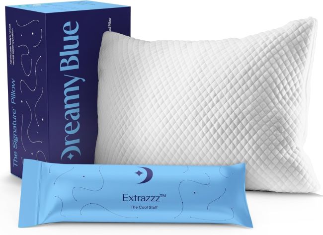 DreamyBlue adjustable loft memory foam pillow with shredded fill and bamboo cover for side, back, and stomach sleepers