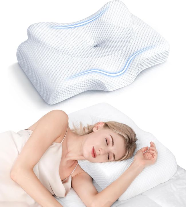 Osteo cervical memory foam pillow with hollow design and cooling case for improved neck alignment and comfort