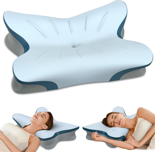 ROPU contour memory foam cervical pillow with cooling pillowcase designed for neck pain relief and better sleep posture