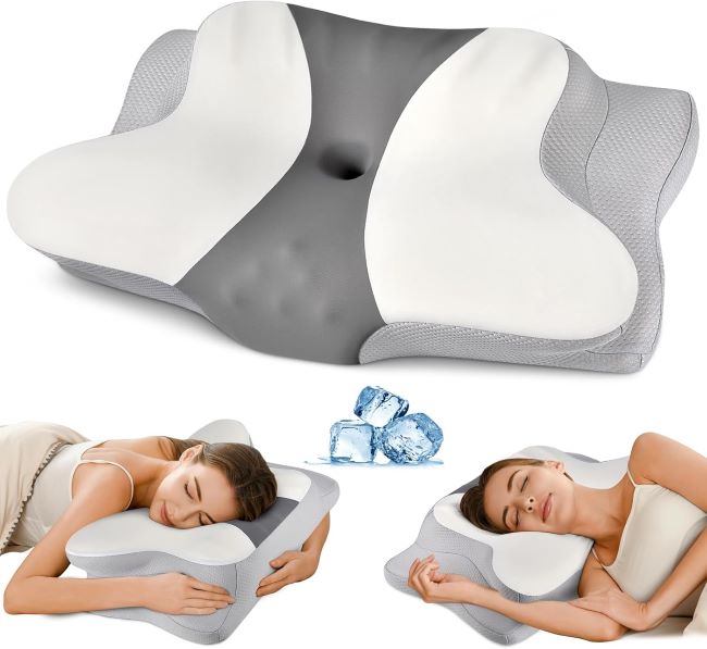 Ylekto ergonomic cervical pillow with cooling memory foam for side, back, and stomach sleepers needing neck support