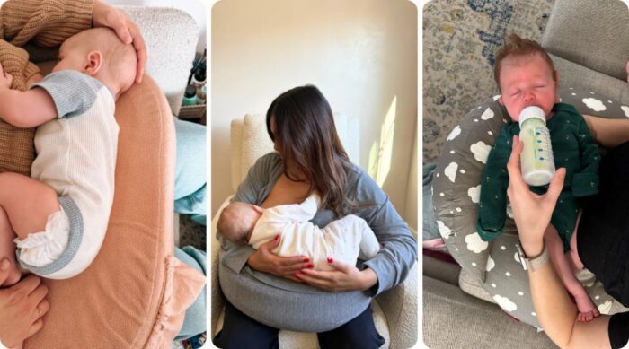 Soft nursing pillow providing ergonomic support for mother and baby during breastfeeding