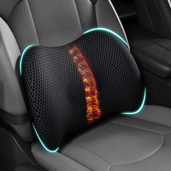 BYMECOST memory foam car seat back support pillow with strap for driving comfort and lower back pain relief