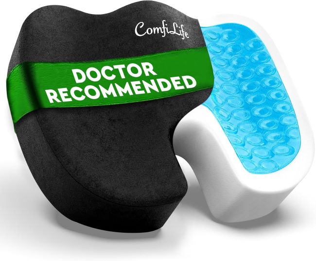 ComfiLife gel and memory foam seat cushion for office chair and car use providing pressure relief and lower back support