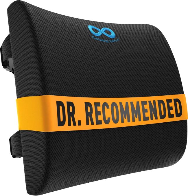 Everlasting Comfort lumbar support pillow for gaming and office chairs designed to improve posture and reduce back pain