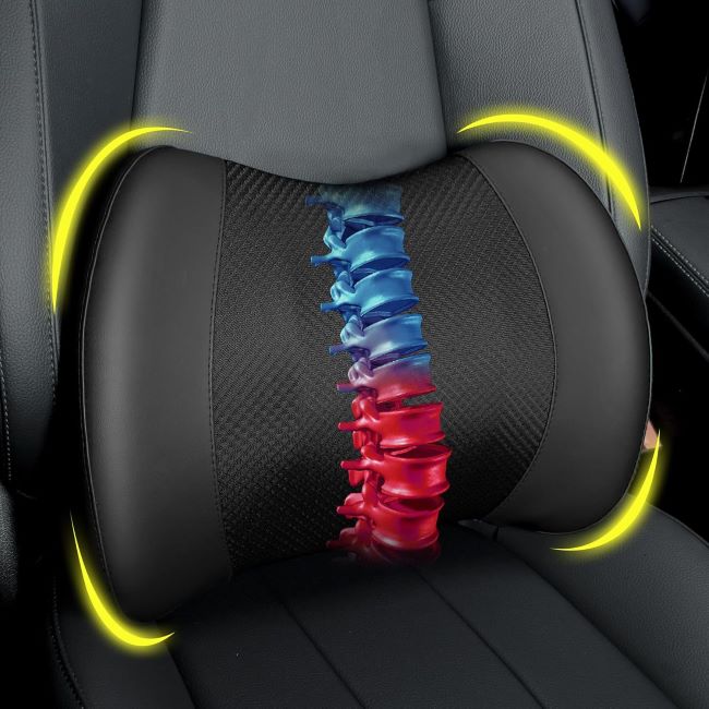 Lofty Aim lumbar support pillow for car and office chairs designed for lower back pain relief and ergonomic seating comfort