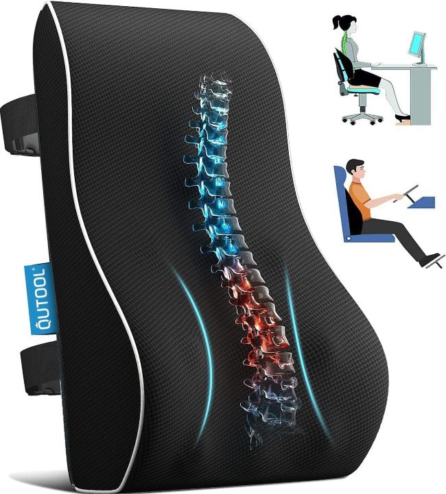 Lumbar support pillow for office chair and car seat with adjustable straps for back pain relief and posture improvement