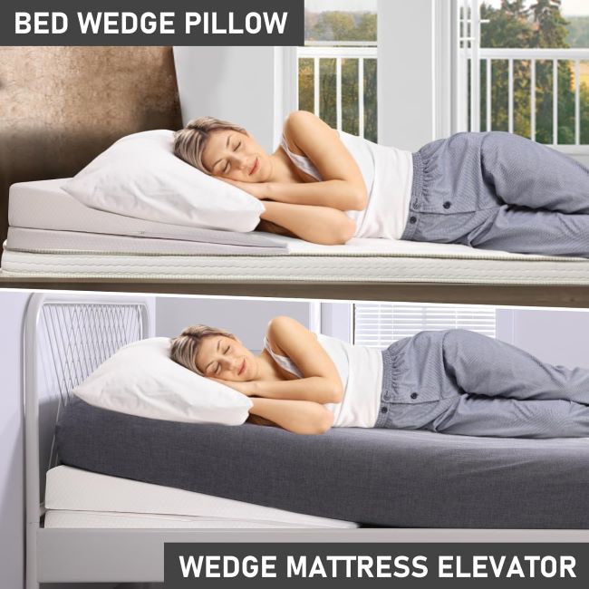 SUNYRISY mattress wedge lifter elevating upper body to reduce reflux and improve sleep comfort