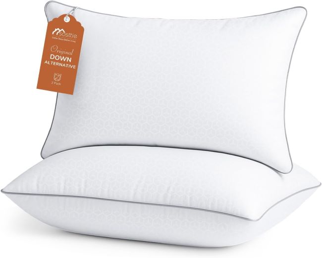 Sasttie queen size firm bed pillows with hotel-style down alternative filling and machine washable design