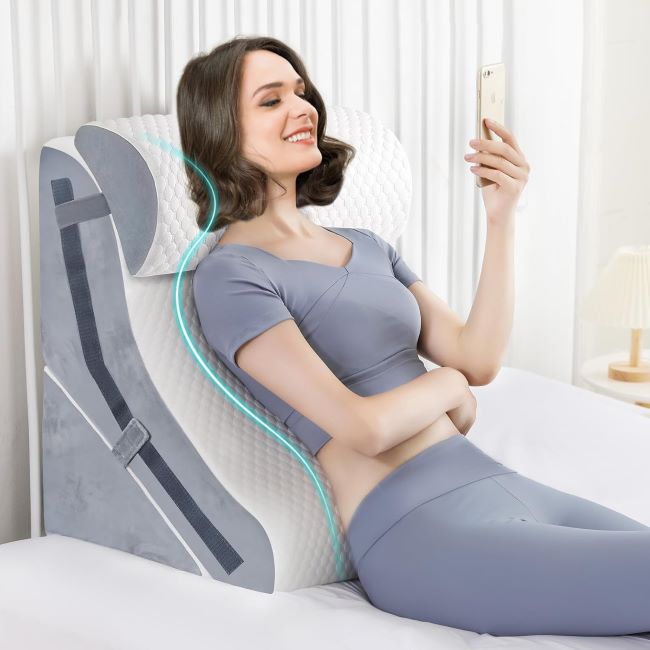 Simpledad multi-angle wedge pillow set showing different height adjustments for personalized comfort