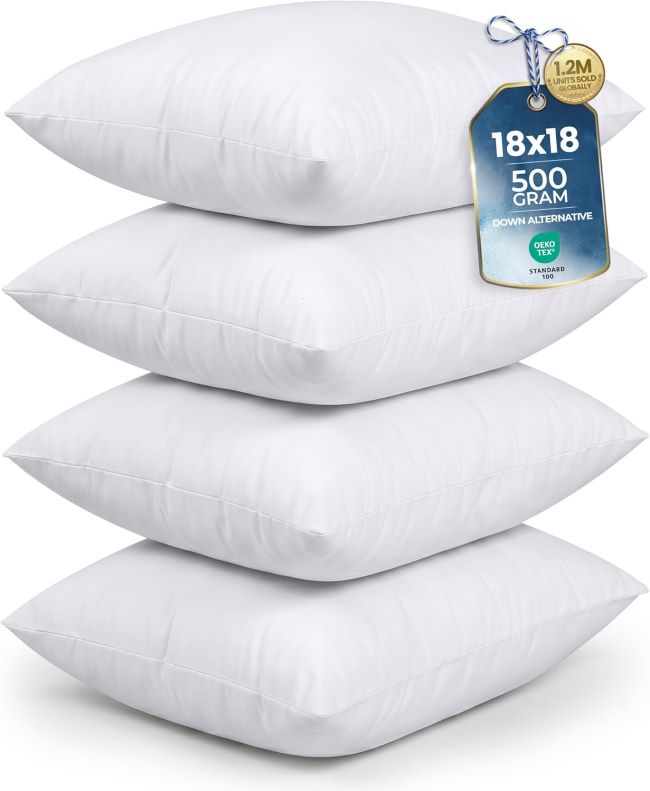 Utopia Bedding set of 4 white 18x18 throw pillow inserts with soft down alternative filling for sofa and bed decoration