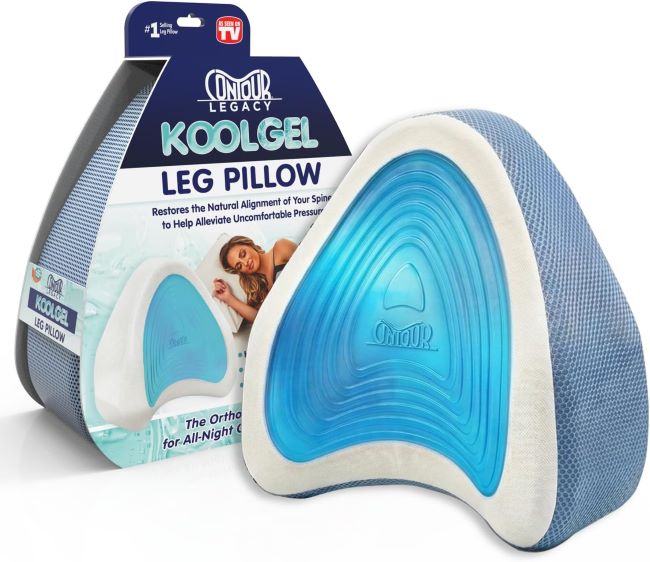 Contour Legacy foam leg and knee support pillow for side sleepers, helping reduce pressure on hips, joints, and lower back