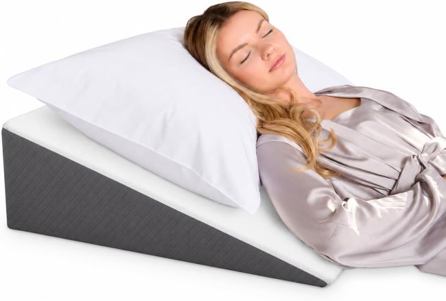 Kolbs bed wedge pillow with jacquard cover designed for sleep apnea, acid reflux relief, and back support while sleeping upright