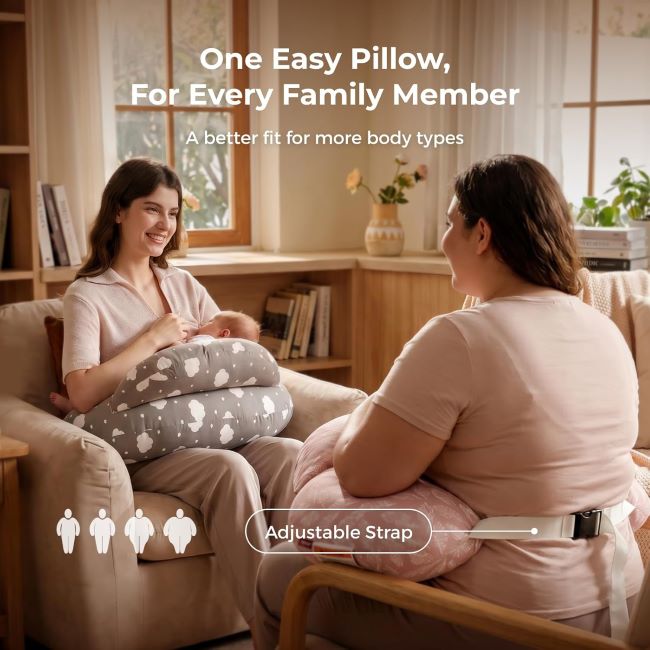 Parent using the Momcozy Original Nursing Pillow for comfortable breastfeeding