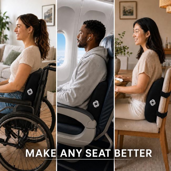 Samsonite lumbar cushion providing comfortable back support for office, car, and travel