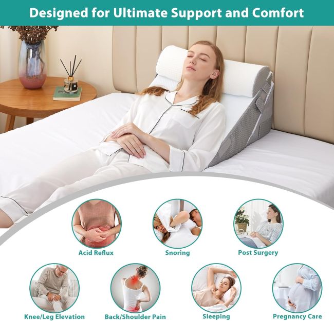 Bedluxe Wedge Pillow Set for elevated sleeping, reading, and sitting support