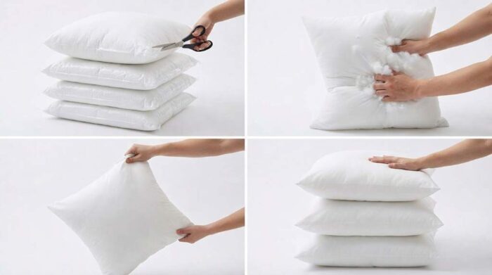 Hand fluffing Miulee decorative pillow insert corners
