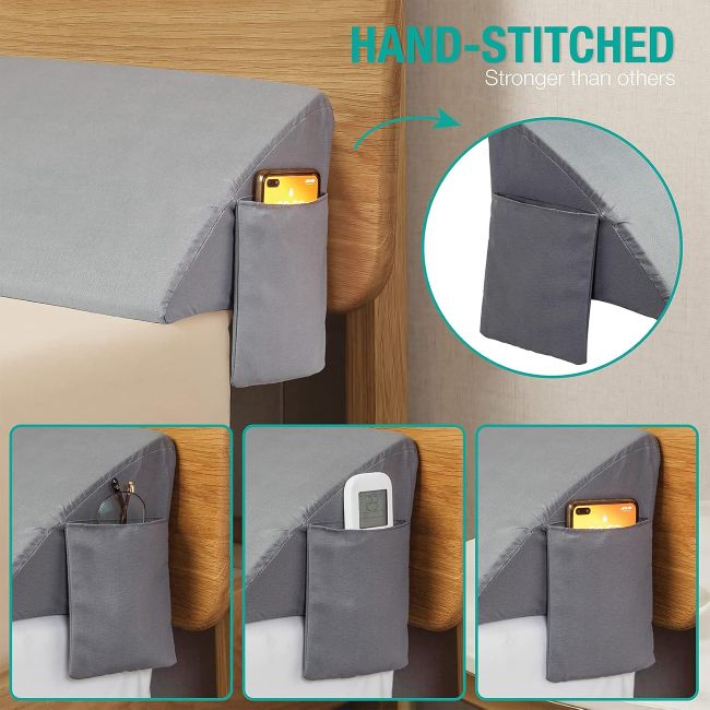 Vekkia bed wedge pillow with phone pockets and supportive incline